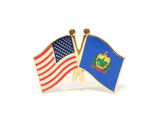 Vermont State & USA Friendship Flags Lapel Pin