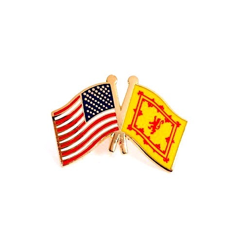 Scottish Rampant Lion & USA Friendship Flags Lapel Pin