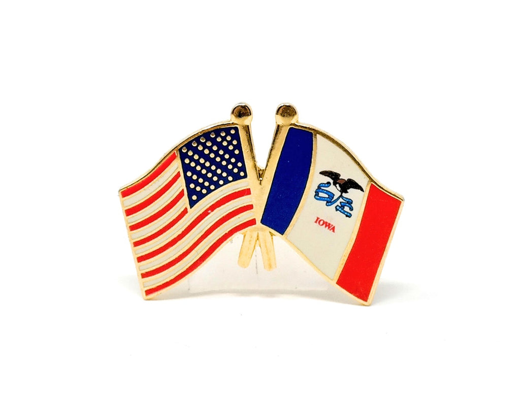 Iowa State & USA Friendship Flags Lapel Pin