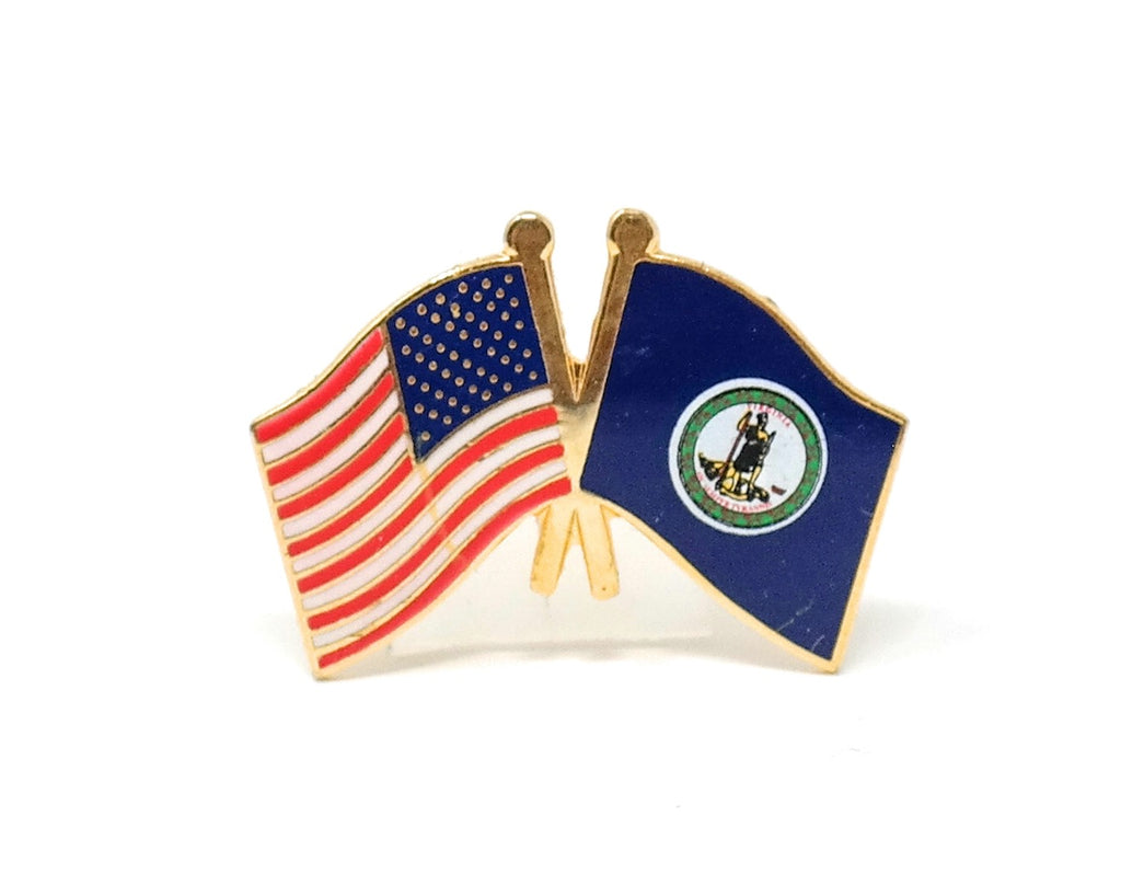 Virginia State & USA Friendship Flags Lapel Pin
