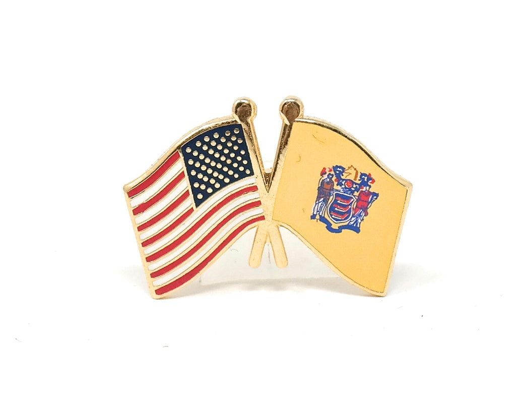 New Jersey State & USA Friendship Flags Lapel Pin